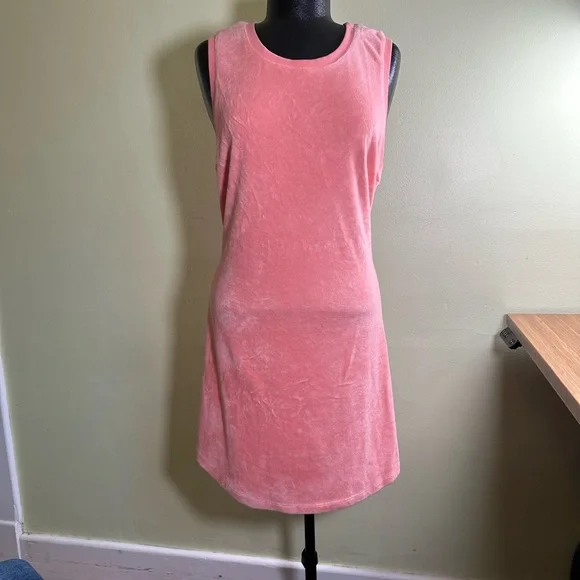 Beyond Yoga Out Of Town Terry Sleeveless Stretch Waist Mini Dress Orange Dream - Picture 2 of 7